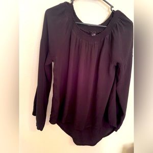Womens Black hem top casual solid sleeve flare